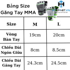 bản size găng tay mma hở ngón